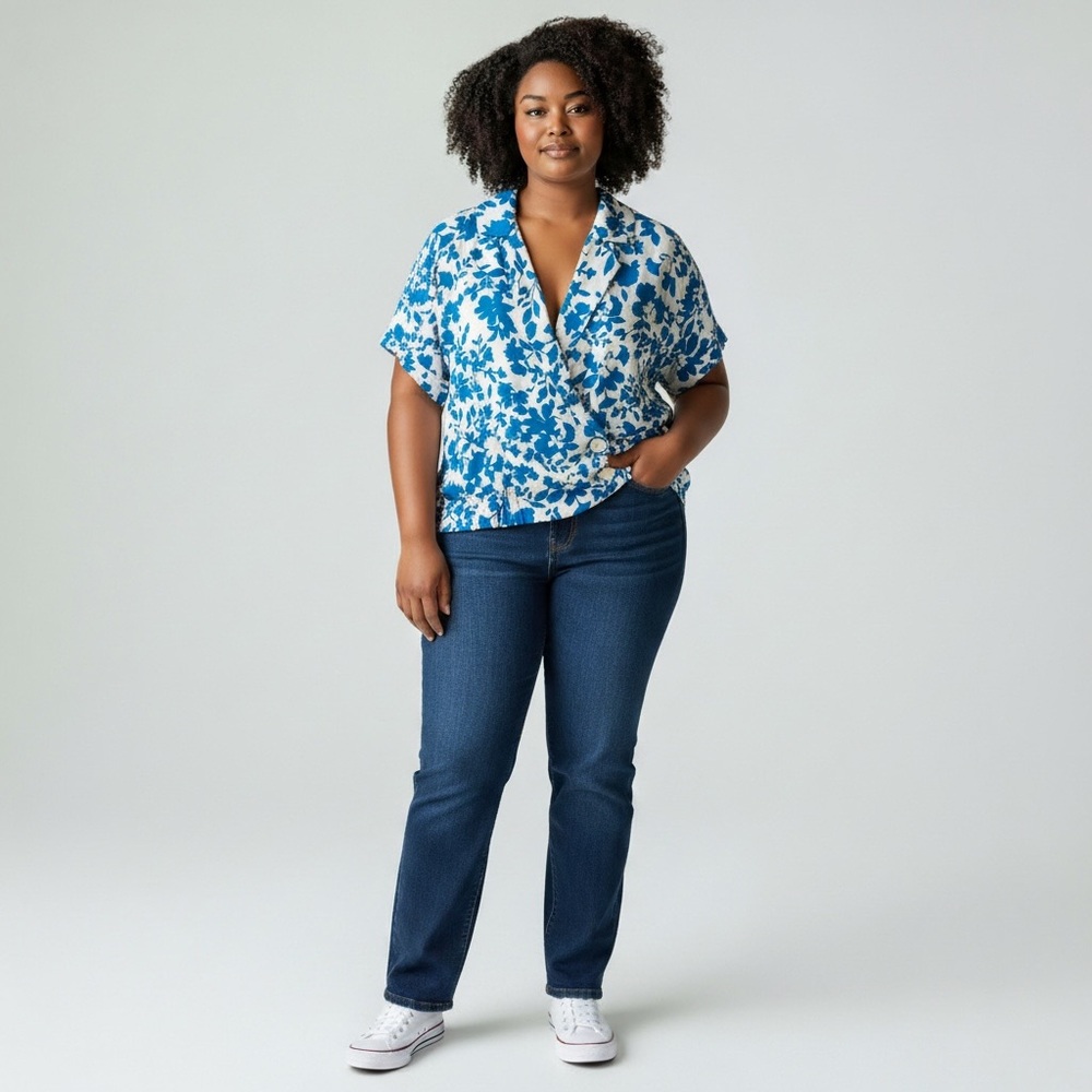 Addition Elle Blue and White Floral Blouse top size X